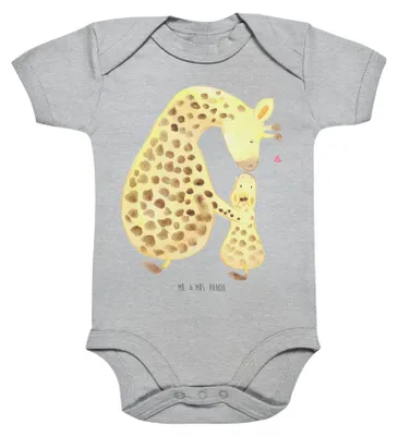 Produktbild von Mr. & Mrs. Panda Strampler Baby Giraffe Kind 1. - 3. Monat - Heather Grey - Geschenk, babykleidung body, Sohn, Tochter, Mama, Kurzarmbody, Babybody, Afrika, Mutter