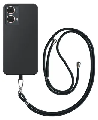 Produktbild von Geeignet für Motorola Moto G35 Phone Case mit abnehmbarem schwarzem Lanyard - Flexible Back Cover Case Silikon TPU mit schwarzem Lanyard - Schwarz - Smartphonics