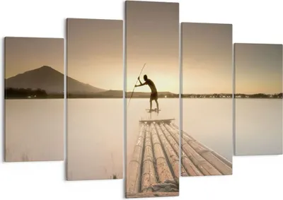 Produktbild von Bild auf Leinwand - Leinwandbild - 5 Teile - Floß Westen die Sonne - 150x100cm - Wand Bild - Wanddeko - Wandbilder - Leinwanddruck - Bilder - Wanddekoration - Leinwand bilder - EA150x100-4353
