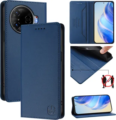 Produktbild von Lederhülle für Tecno Camon 30 Pro 5G Hülle Flip Brieftasche Kartenfächern Ständer Schutzhülle Blau