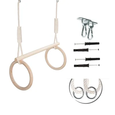 Image de Balançoire trapèze, Balançoire trapèze pour enfants, Balançoire trapèze en bois, Balançoire trapèze avec anneaux, Balançoire bébé en bois 100% ECO