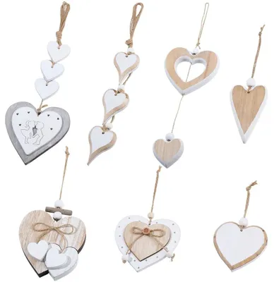 Immagine prodotto di Set di 7 ornamenti a forma di cuore in legno per decorazioni