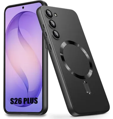 Image de Coque pour Samsung Galaxy S26 Plus, Silicone Slim Antidérapant Anti-Rayures avec Anneau Magnétique Noir