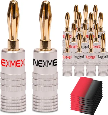 Produktbild von Bananenstecker NEXMEX 16x High End Stecker mit Schrumpfschlauch 24K vergoldet