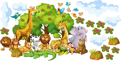 Produktbild von Wandtattoo Bunte Tiere, Safari, mit umweltfreundlichen, geruchsneutralen Druckfarben - Wandsticker, Wandaufkleber Kinder 150 x 250 cm