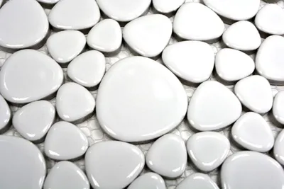 Produktbild von Handmuster Kieselmosaik Pebbles Keramik weiß glänzend Duschtasse Fliesenspiegel MOS12-0102_m