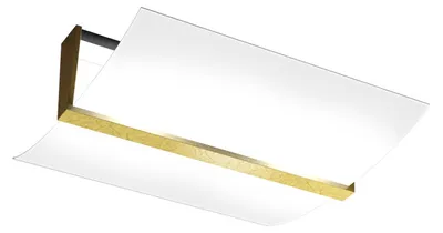 Image de Plafonnier contemporain Bois Métal Feuille Or Verre Blanc 2 Lumières E27 43Cm