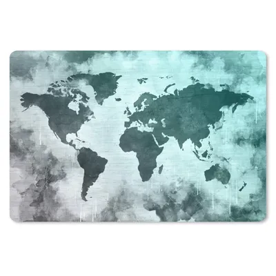 Produktbild von MuchoWow® Schreibtischunterlage Weltkarte - Grau - Blau 60x40 cm - XXL Mauspad - Großes Mauspad