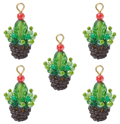 5 Kaktus-Anhänger, 3D Glasperlen, DIY Schmuck, 30,5 mm
