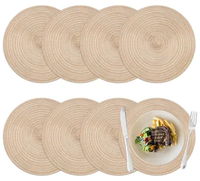 Runde Platzsets aus Baumwolle, 8er Set, beige, 30 cm, hitzebeständig