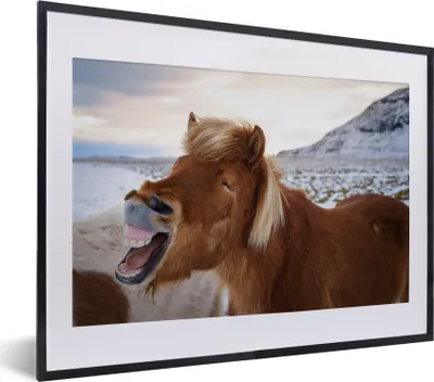 Produktbild von MuchoWow® MuchoWow® Gerahmtes Poster Pferd - Strand - Braun 40x30 cm - Poster mit zchwarzem Bilderrahmen - Bilderrahmen - Poster im Rahmen