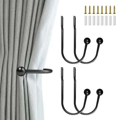 Imagen del producto de Soportes para cortinas de metal, juego de 4 unidades, para montaje en pared, sujetadores para cortinas de ventana