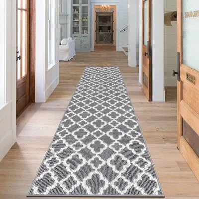 Immagine prodotto di Tappeto antiscivolo Ibzenoa® 60 x 300 cm – Polipropilene, grigio, con base antiscivolo in TPR e resistente all'acqua, ideale per corridoi, ingressi e cucine