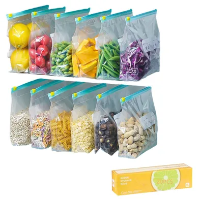 20 Ziplock-Beutel, Gefrierbeutel, wiederverschließbar, Standboden, 20x10 cm
