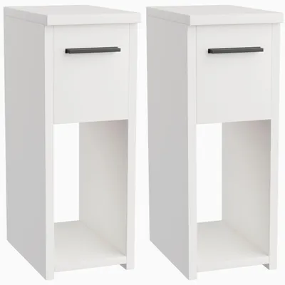 Two identical white nightstands are shown side-by-side against a white background.