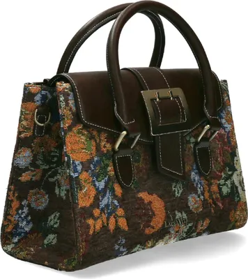 Produktbild von Laura Vita Damen Henkeltasche Blumenmuster Überschlag und Schnalle Andarta 04, Farbe:Braun