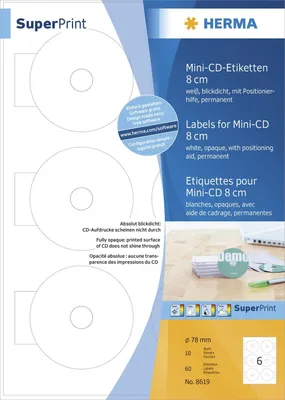 Immagine prodotto di HERMA Mini CD/DVD-Etiketten SPECIAL, Durchmesser: 78 mm