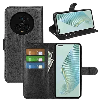 Image de Étui pour téléphone Honor Magic 5 Pro, noir, en simili cuir, neuf