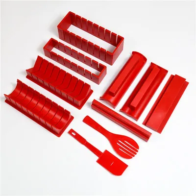 Produktbild von 10er-Set Sushi Maker Kit in Rot – 10-teiliges Sushi-Zubereitungsset für Anfänger & Profis