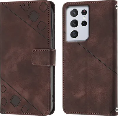 Produktbild von Hülle für Samsung Galaxy S21 Ultra 5G Prägung Flip Leder Brieftasche Schutzhülle mit Ständer Braun