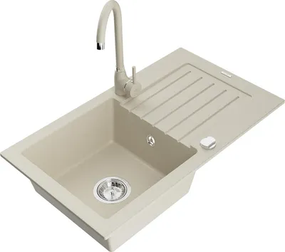 Image de Mexen Pablo Évier en granit 1 bac avec égouttoir et mitigeur Telma, Beige - 6510-69-670200-69