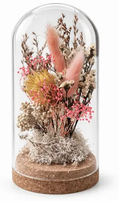 Produktbild von LAYBA Trockenblumen im Glas Gelb/Rosa – Glashaube mit Korksockel, 11 cm hoch, Ø 6,5 cm, Tischdeko, 1 Stück