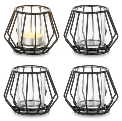 Produktbild von Romadedi Teelichthalter Metall Schwarz, 4er Set mit Glas