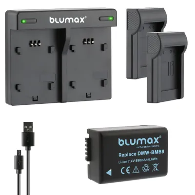 Produktbild von 1x Akku + Lader für Panasonic DMW-BMB9 Lumix DMC-FZ150, DC-FZ82 890 mAh