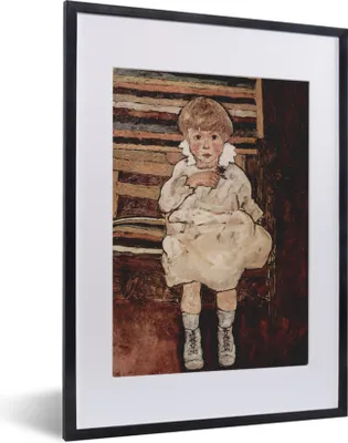 Produktbild von MuchoWow® Gerahmtes Poster Sitzendes Kind - Egon Schiele 30x40 cm - Poster mit Schwarzem Bilderrahmen Wandposter Rahmen Foto Bilder - Wandposter Schlafzimmer