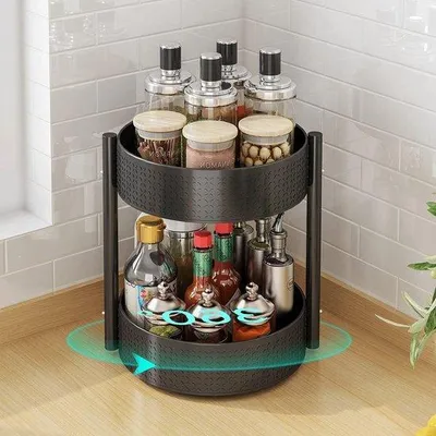 Immagine prodotto di Roterend portaerbe Lazy Susan girevole Organizzatore per armadi da cucina Portaerbe girevole Acciaio al carbonio (2 livelli)
