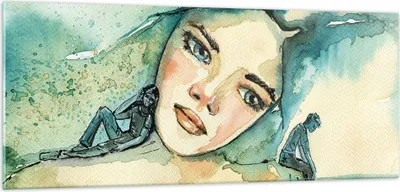 Produktbild von Bilder auf glas - Einteilig - Aquarell Frau Emotionen - 100x40cm - Glasbilder - Wandbilder - Bilder - zum Aufhängen bereit - Wanddekoration aus Glas - Glas Bilder - Wandbild auf Glas - GAB100x40-4858