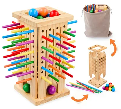 Productafbeelding van Solidchoice - Houten Reisspel met Stokken voor Kinderen en Volwassenen