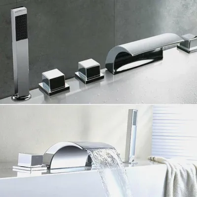 Produktbild von Badewannenarmatur 5 Loch Set -Badarmatur mit Handbrause Wasserfall Badewanne 1/2" Wasserhahn Chrom Messing Armatur Badewanne- & Duschsysteme Duscharmatur für Bad Badezimmer