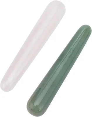Produktbild von 2 Stück Kristall-Massage-Stäbe, natürliche Rosenquarz-/Grün-Aventurin-Stäbe, Kristall-Massage-Rollen
