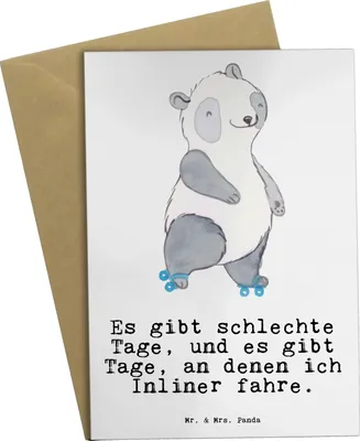 Produktbild von Mr. & Mrs. Panda valentinstagskarte Panda Inliner fahren - Weiß - Geschenk, einladungskarten, Rollschuh, dankeskarten, Grußkarten, osterkarte, hochzeitskarten, Inlinern