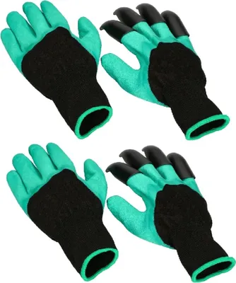 Produktbild von 2er Set Garten Handschuhe mit Kunststoffkrallen – Latex, robust, langlebig, schützt Hände & Fingernägel, ideal zum Pflanzen, Graben & Harken