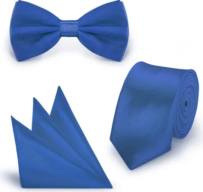 Produktbild von SET Krawatte Fliege Einstecktuch Blau  einfarbig uni aus Polyester