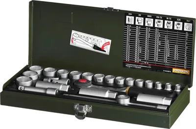 Obrázok produktu pre Proxxon 23110, Súprava zásuvky, 3/8", Metrický, 24 hlava/hlavy, 6,7,8,10,11,12,13,14,15,16,17,18,19,21,22,24 mm, Chróm