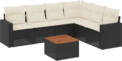 Produktbild von vidaXL 7-tlg. Garten-Sofagarnitur mit Kissen Schwarz Poly Rattan