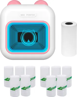Obrázok produktu pre M10 Mini termálna tlačiareň Bluetooth Tlačiareň štítkov na okamžité fotografie, 7-farebné LED svetlo, s 1 kotúčom papiera + 10 kotúčmi samolepiaceho papiera (57x25 mm)