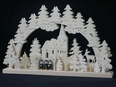 Produktbild von Schwibbogen mit Kurrende Kirche und Beleuchtung BxHxT 50x31x7cm NEU