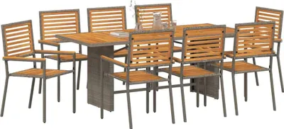 Immagine prodotto di vidaXL Set da pranzo da giardino, 9 pezzi, grigio e marrone, in rattan sintetico