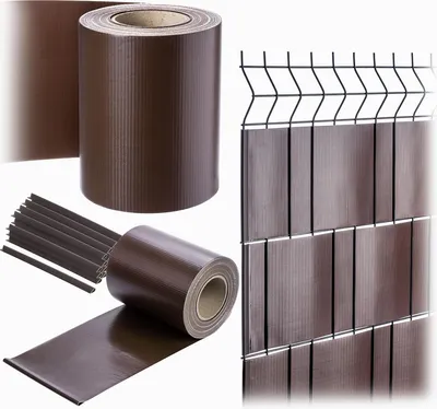 Zdjęcie produktu dla KADAX PVC ekran prywatności 35 m x 19 cm, brązowy do podwójnego płotu, ekran prywatności z 20 klipsami mocującymi, wiatrochron, folia ogrodzeniowa do ogrodzenia z płotu