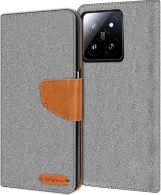 A flip case for a smartphone is shown open, revealing the phone's camera module and the inside of the case.