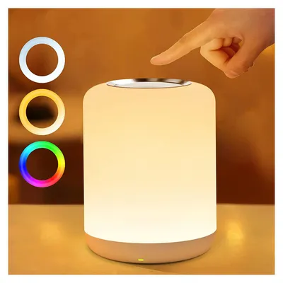 Immagine prodotto di Lampada da comodino SOLIDEE, con controllo touch e dimmerabile, luce notturna LED per bambini, con 256 colori RGB e luce bianca calda, alimentazione a batteria e ricarica USB, timer di 1 ora, ideale per camere da letto, soggiorni, bambini e adulti