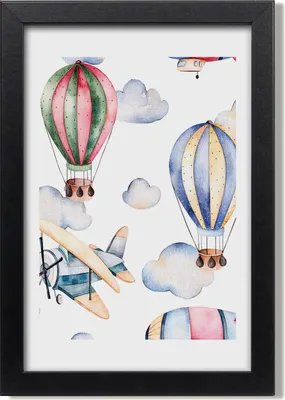 Produktbild von Bild 20x30 MDF-Rahmen, Wandkunst Ballons und Flugzeuge