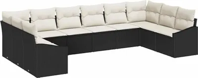 Immagine prodotto di vidaXL Set di divani con cuscini 10 pezzi in polirattan nero