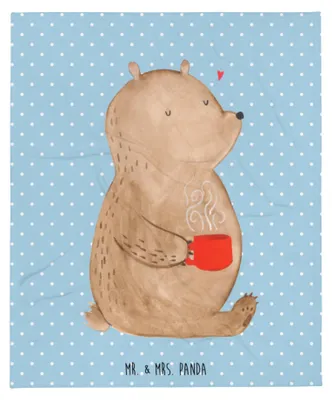 Produktbild von Mr. & Mrs. Panda Bettdecke Bär Kaffee - Blau Pastell - Geschenk, Motivation, Plaid, Sofadecke, Bären, Decke, Tagesdecke, Coffee, Teddy, Kuscheldecke, Guten Morgen