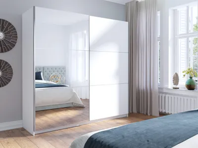 Image de AX LIVING Armoire blanche 200 cm Adelna Armoire avec miroir en façade