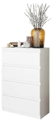 Produktbild von Kommode Weiß Matt mit 4 Schubladen – Kleine Kommode für Schlafzimmer & Wohnzimmer – Modernes Sideboard im minimalistischen Design – GABRIEL
